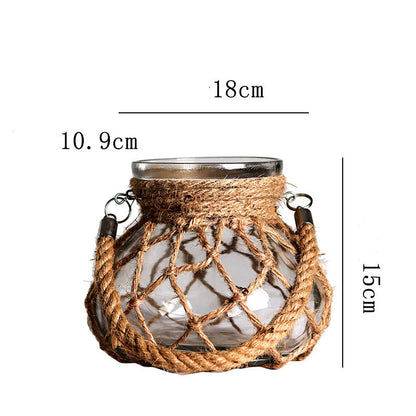 Hand-woven Hemp Rope Glass Transparent Vase