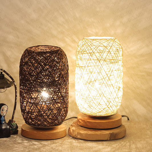 Rechargeable Solid Wood Twine Takraw Table Lamp