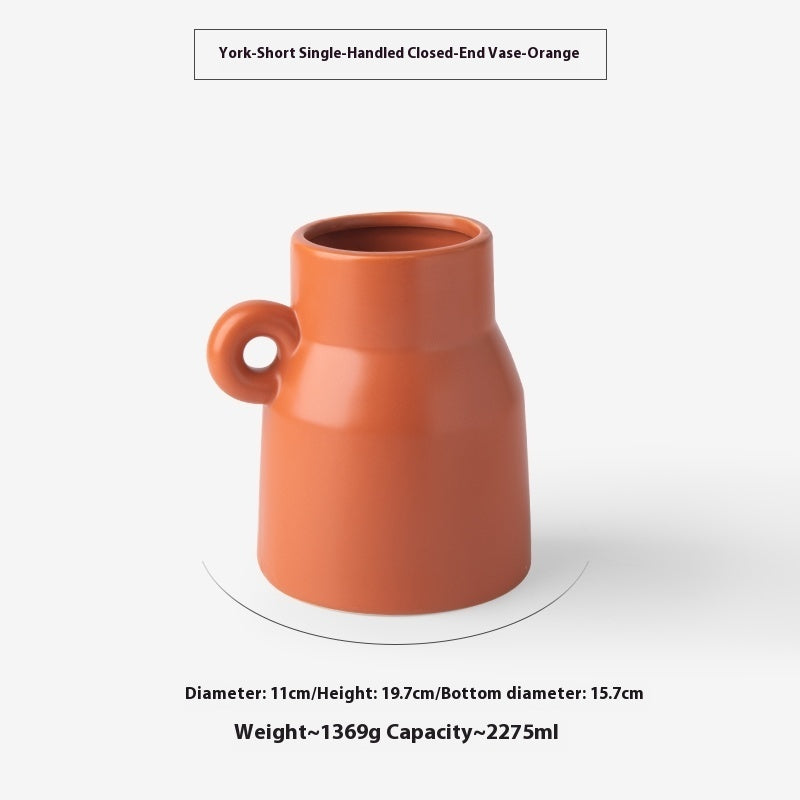 Creative Large Diameter Ceramic Storage Tank Art Single Ear Vase
