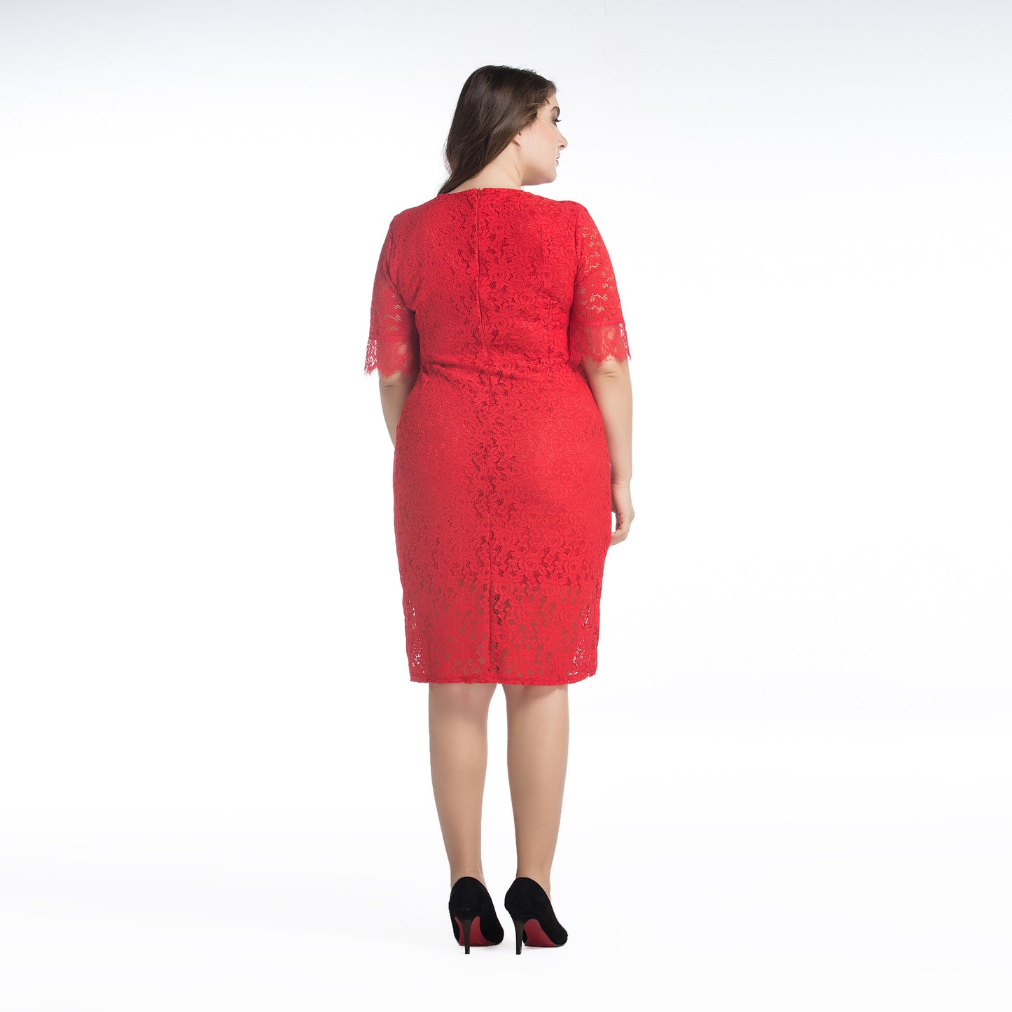 Plus size women's five-point sleeve dress