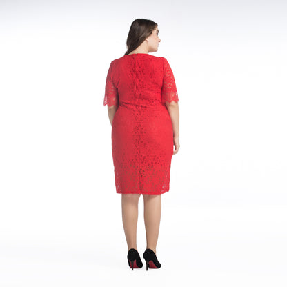 Plus size women's five-point sleeve dress