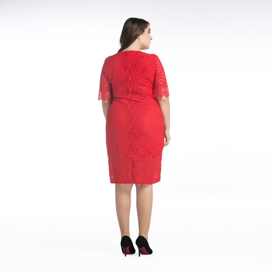 Plus size women's five-point sleeve dress