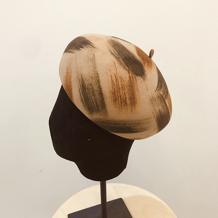 Simple graffiti brush color female wool felt hat