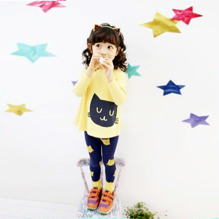 Children's Kitty Long Sleeve Suit Popular Girl's Cotton Two Pack