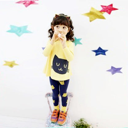 Children's Kitty Long Sleeve Suit Popular Girl's Cotton Two Pack