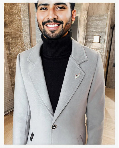 Black fashionable Winter men's long overcoat