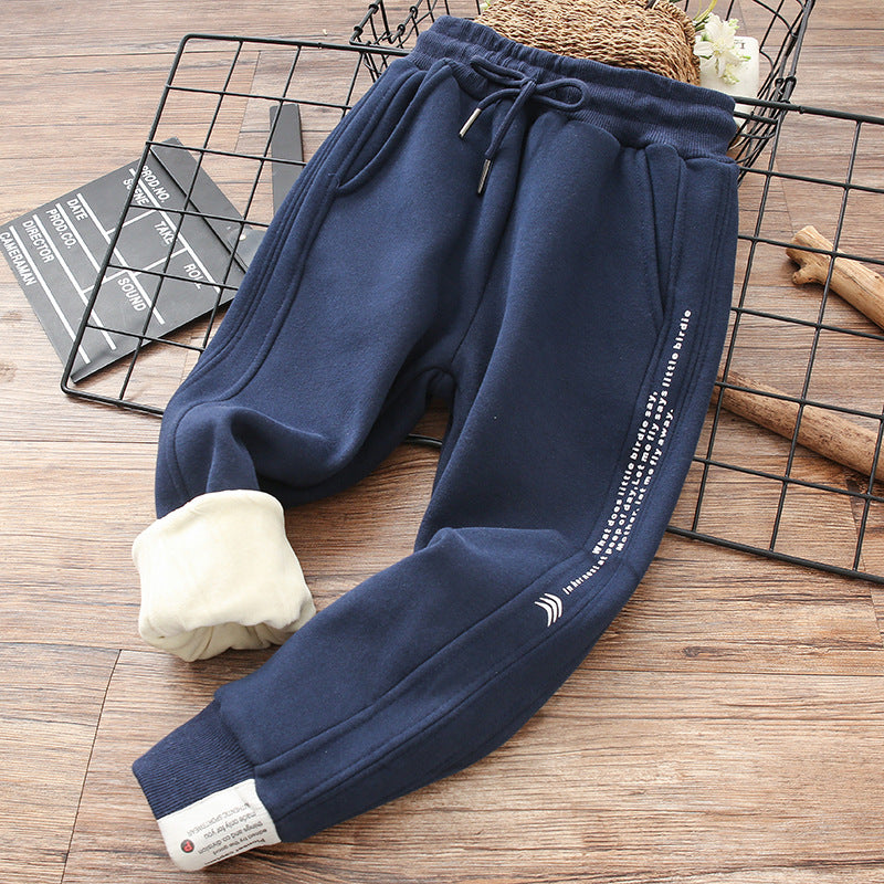 Cotton Sweatpants Big Autumn And Winter Children's All-in-one Fleece Cotton Pants