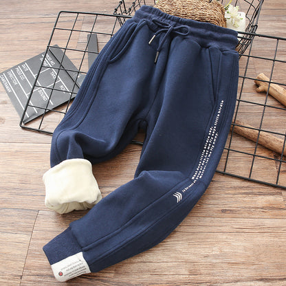 Cotton Sweatpants Big Autumn And Winter Children's All-in-one Fleece Cotton Pants