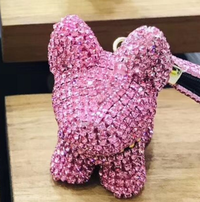 Diamond-encrusted dog key chain pendant