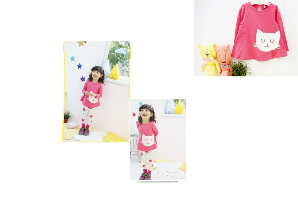 Children's Kitty Long Sleeve Suit Popular Girl's Cotton Two Pack