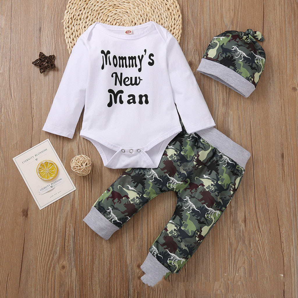 Mommy English Letters Printed White Long-sleeved Romper