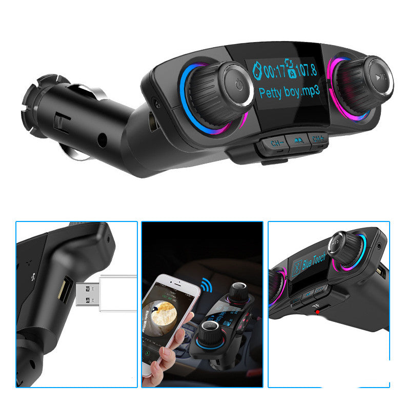 Dual-head Car Bluetooth Mp3 Dual-knobs, Cool Lights, Large-screen Display