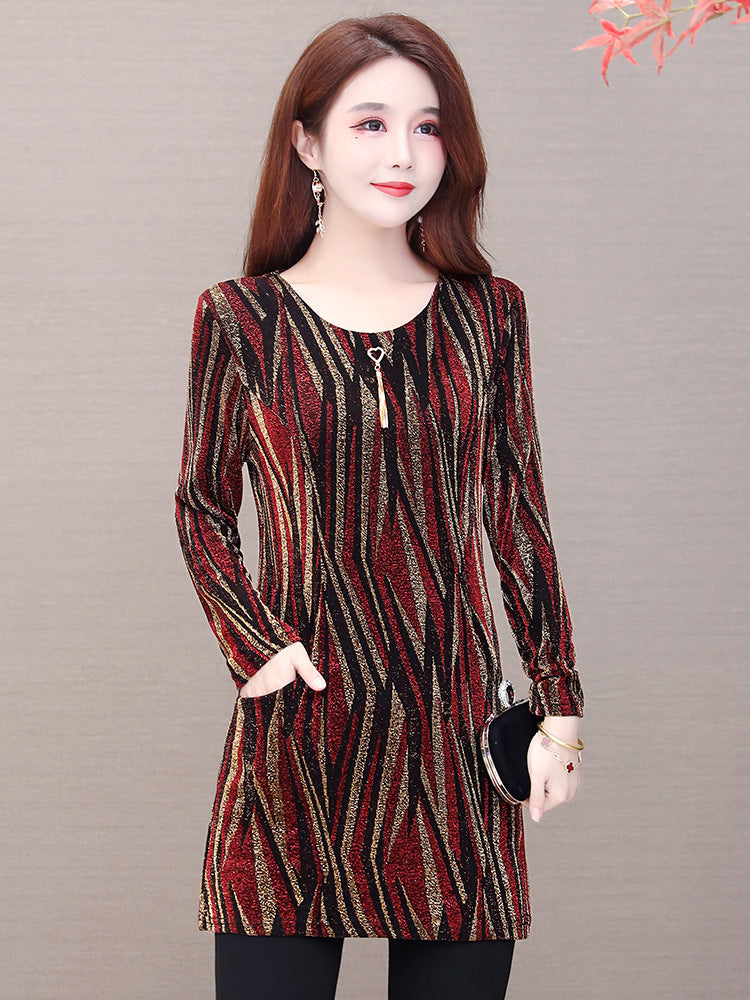 Lurex Mid-length Bottoming Shirt Plus Velvet Thick Plus Size Top