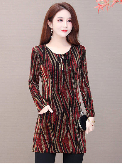 Lurex Mid-length Bottoming Shirt Plus Velvet Thick Plus Size Top