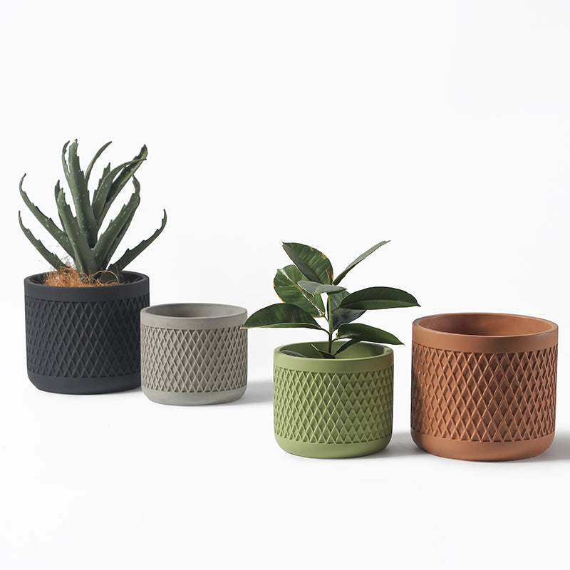 Indoor Simple Relief Diamond-shaped Cement Flowerpot