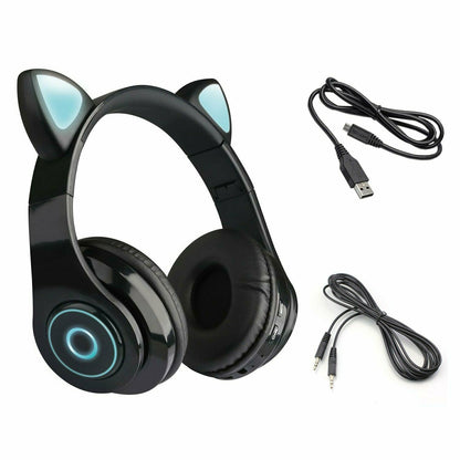 Cartoon Cat Ears 5.0 Bluetooth Headset Luminous Foldable Card Music