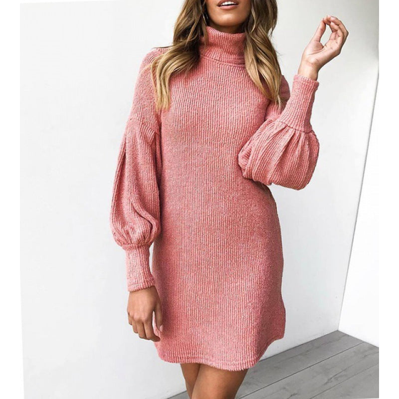 Winter Women's High Collar Knitted Dress
