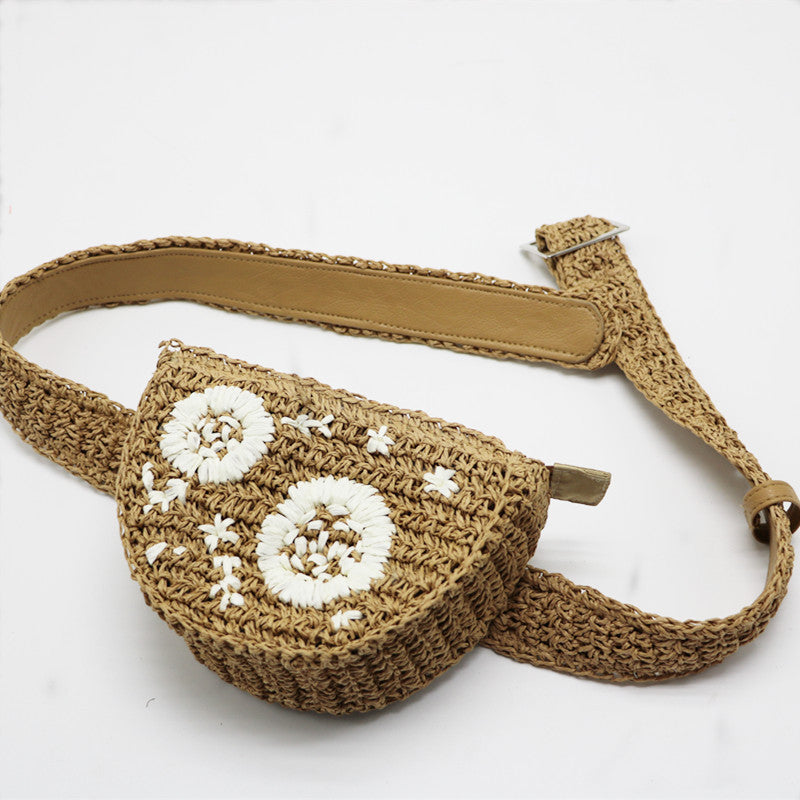 Flower Straw Waist Pack men women can be fitted with mobile phone keys purse women bag