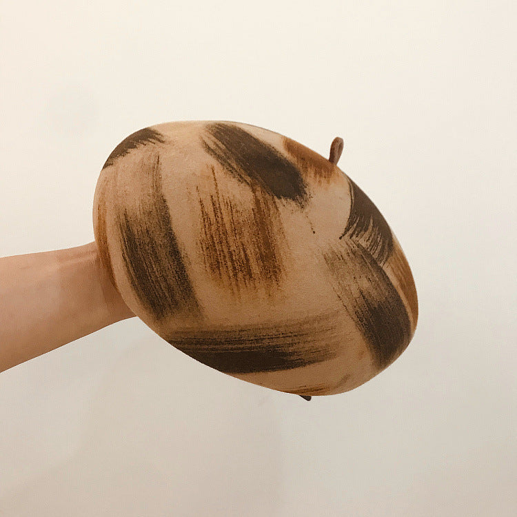 Simple graffiti brush color female wool felt hat