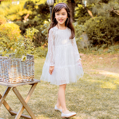 Girls puff sleeve super fairy white gauze skirt