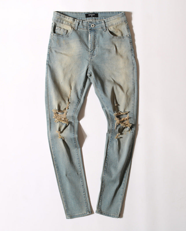 Street men's knee-skinned jeans