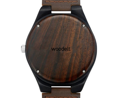 Men's Engraved Wooden Photo Watch Brown Leather Strap
