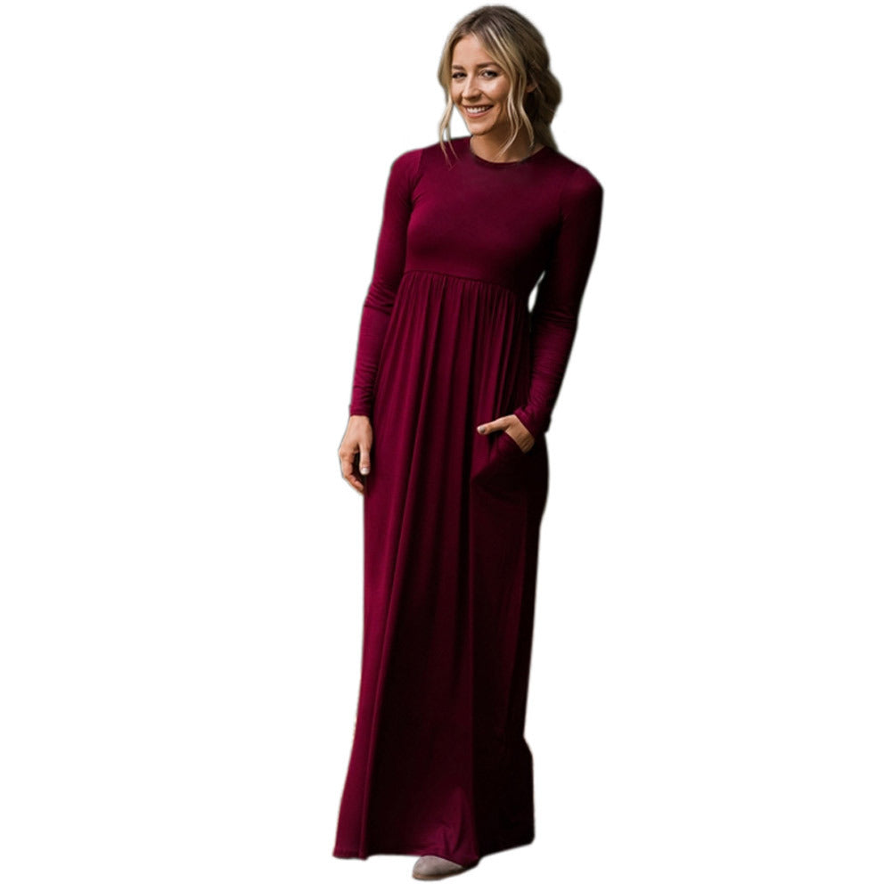 Round neck long sleeve plus size dress