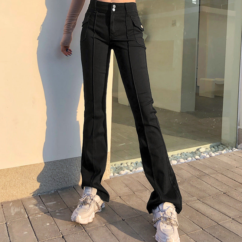 Women's New Sexy Low-waist Side Pockets Retro Slim-fit Micro Trousers Casual Trousers