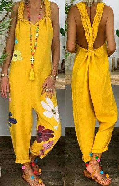 Loose Casual Women's Plus Size Linen Suspenders Pants