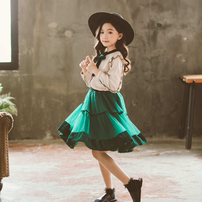 New green and white pretend play dress for girl