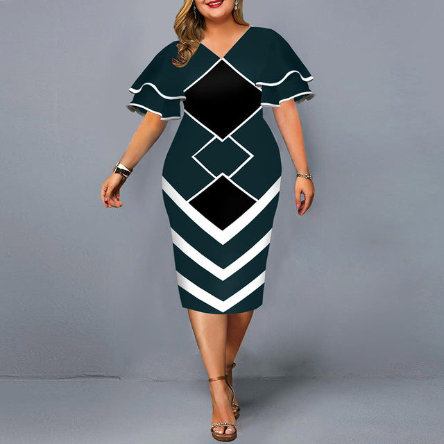New Digital Printing Flying Sleeves Plus Size Women's Dress