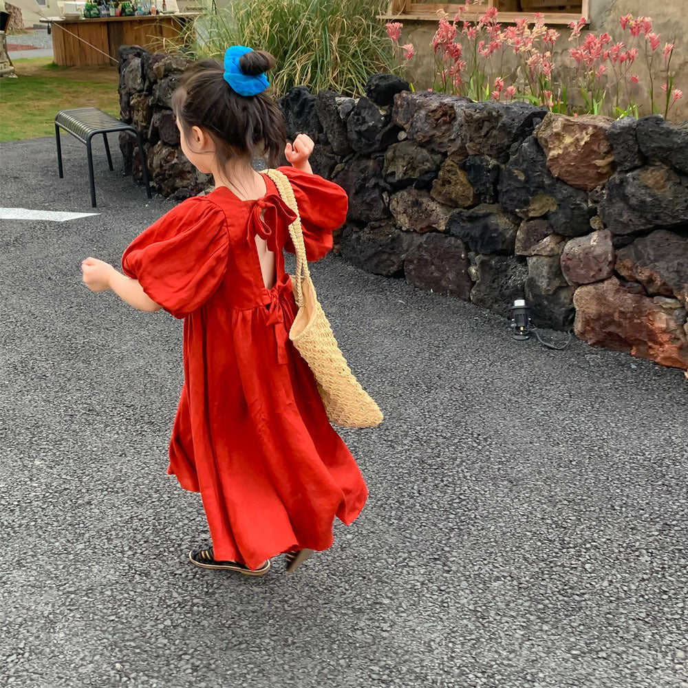 Children's Short Sleeve Tie Back Princess Dress