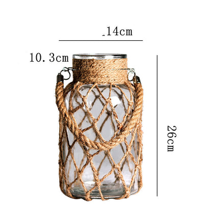 Hand-woven Hemp Rope Glass Transparent Vase