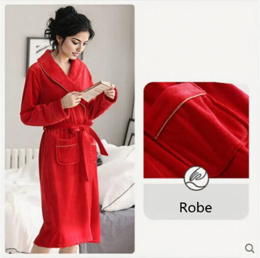 Burgundy island velvet fabric winter unisex flannel robe for men & women