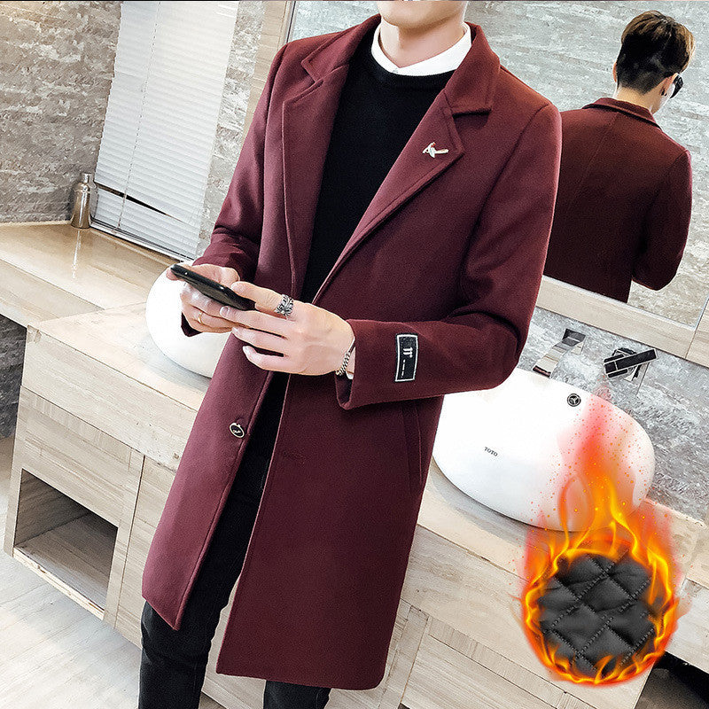 Black fashionable Winter men's long overcoat