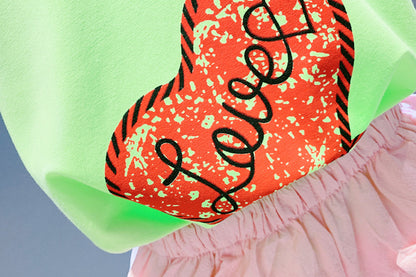 Girls Suit Love Short-sleeved