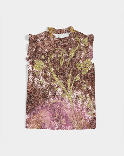 BEAUTIFUL PURPLE GITTER DESIGN CREATED BY FLIPSTYLEZ Women's All-Over Print Ruffle Sleeve Top