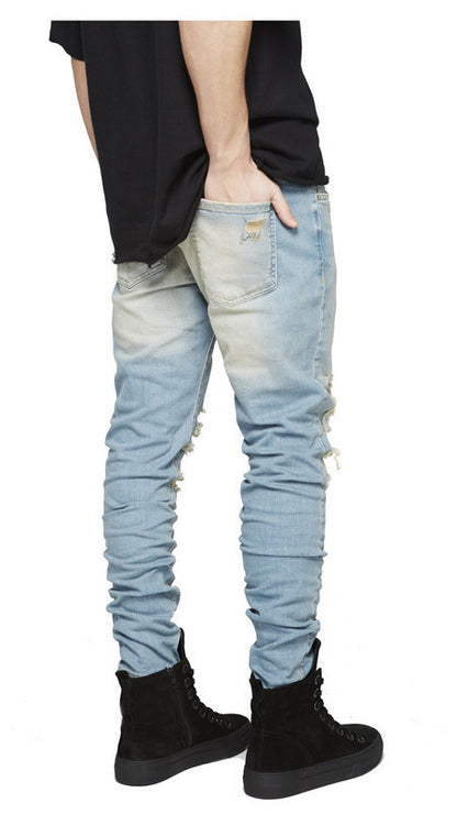 Street men's knee-skinned jeans