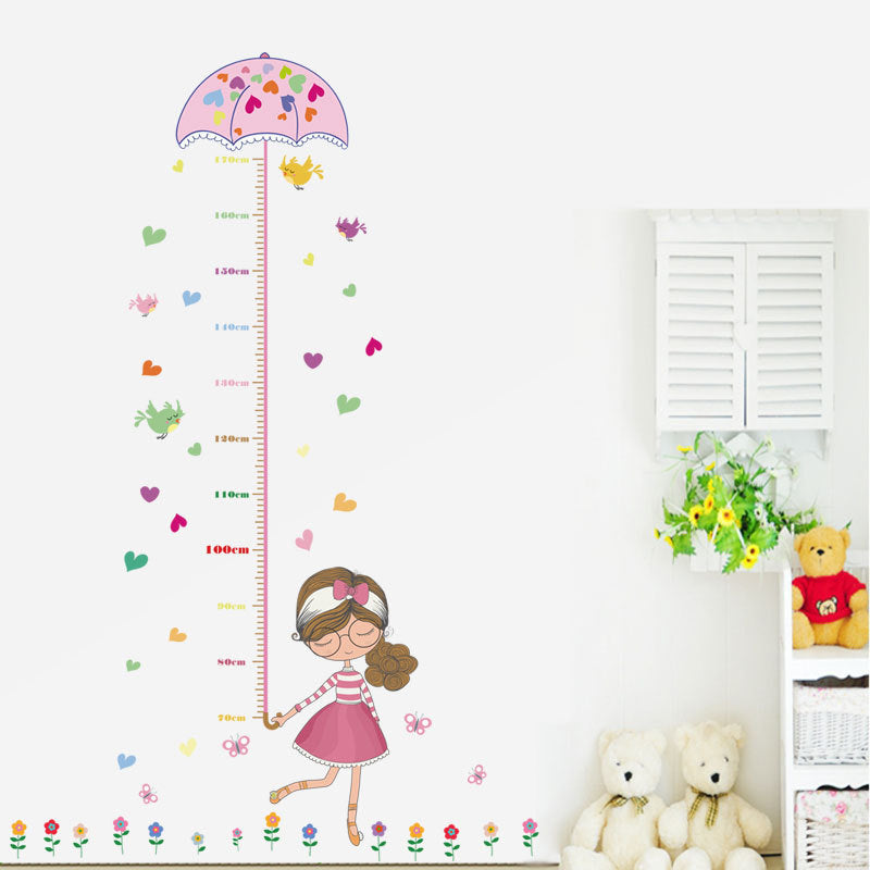 SK7043 Cartoon Girl Umbrella Height Measurement Wall Sticker Living Room Bedroom Wall Sticker Glass Doors And Windows TV Background Decorative Sticker