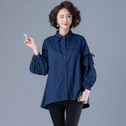 Loose white long-sleeved plus size shirt