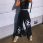 Smoke pink mopping asymmetrical printing slim wide-leg pants