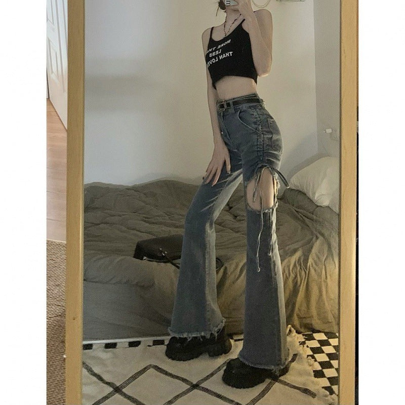 Rope-pumping Waist Slimming Design Sense Hot Girl Micro-flared Pants