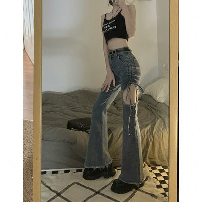 Rope-pumping Waist Slimming Design Sense Hot Girl Micro-flared Pants