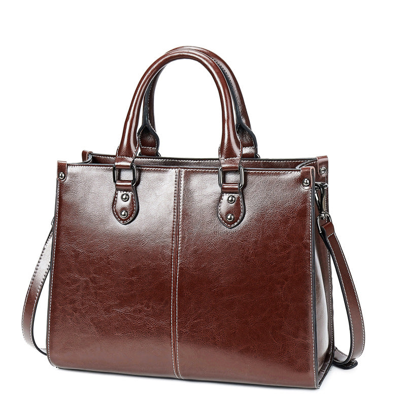 Oil wax stitching leather handbag