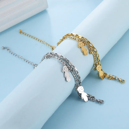 Cartoon Character Titanium Steel Ball Figaro Chain Double Layer Bracelet