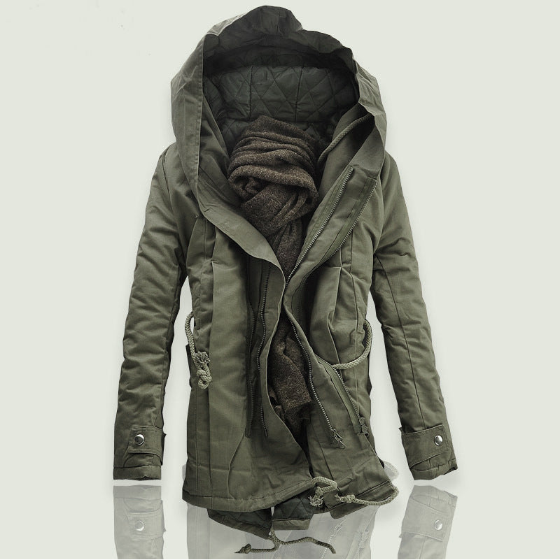 Men's plus plus size Winter hooded mid-length cotton coat