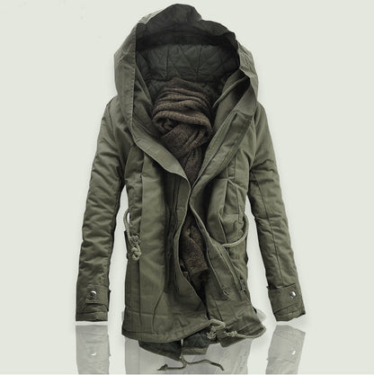Men's plus plus size Winter hooded mid-length cotton coat