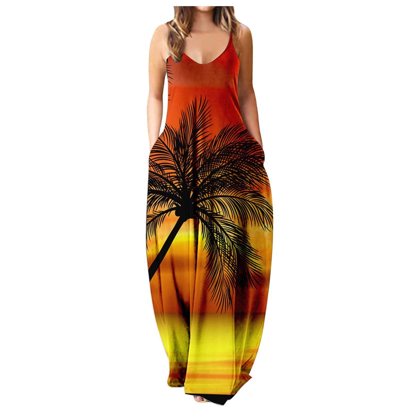 Summer Cool Strap Dress Abstract Face Style Digital Printing Elegant Street Dress