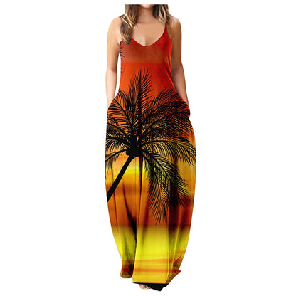 Summer Cool Strap Dress Abstract Face Style Digital Printing Elegant Street Dress