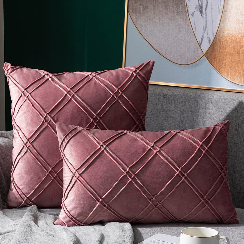 Pure Color Velvet Plaid Pillowcase Home Sofa Bedside Pillow Short Plush Cushion